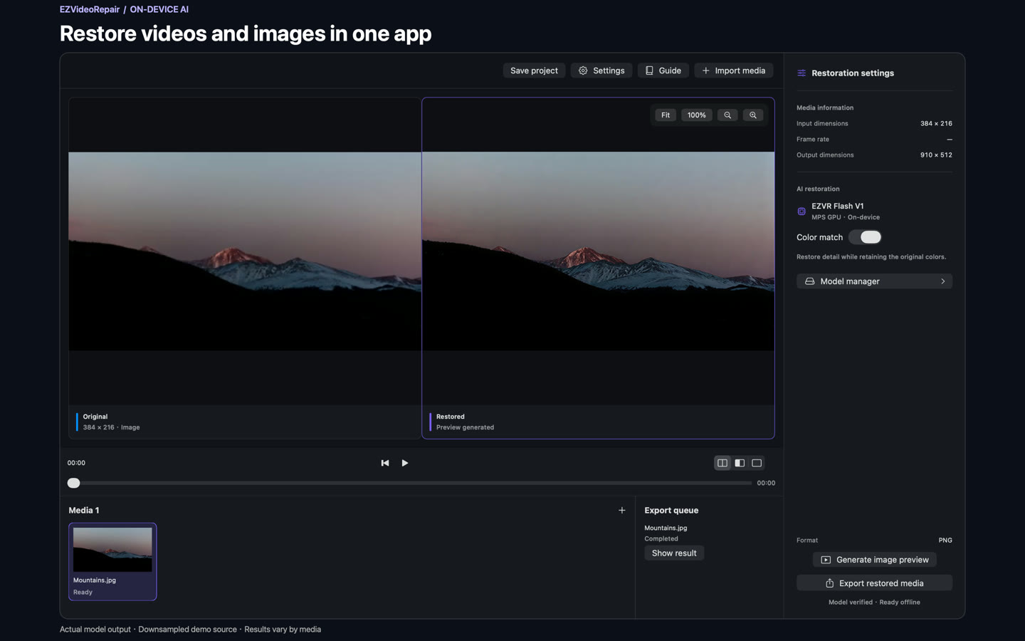 Restore still images